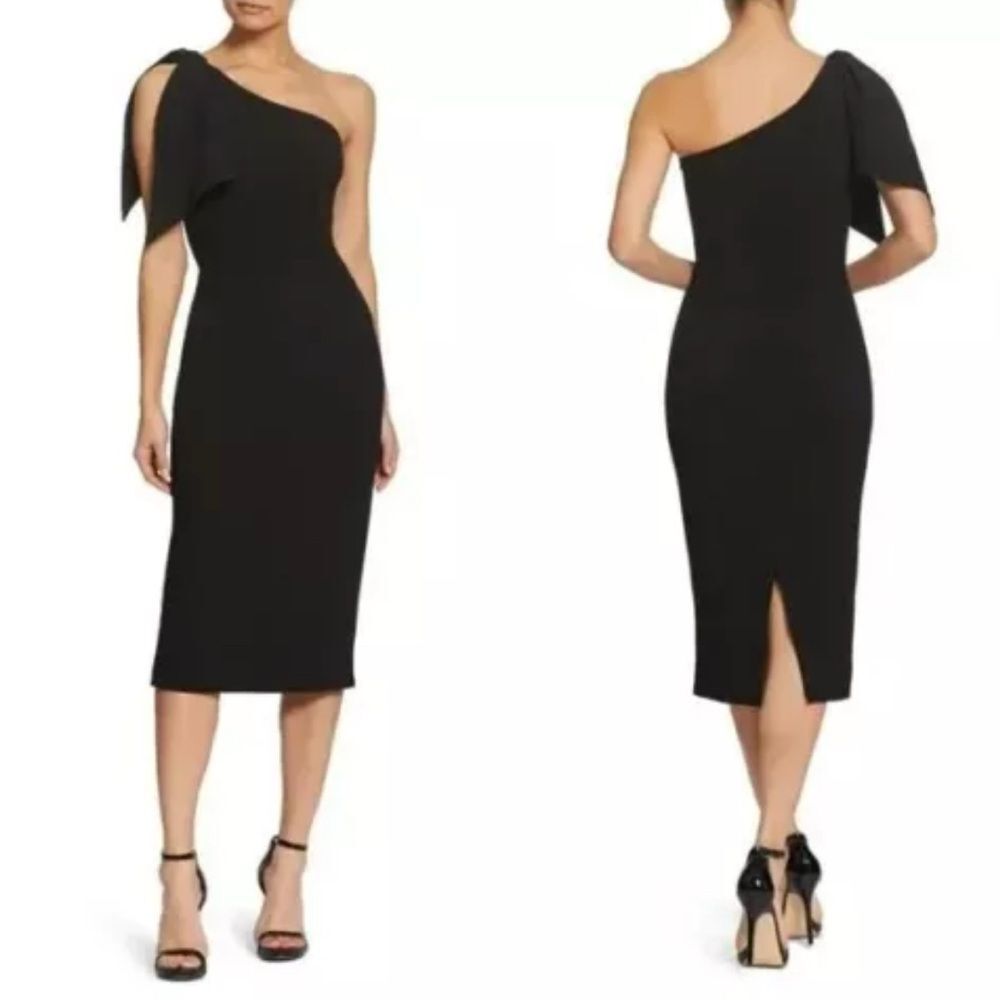 Dress the Population black Tiffany one shoulder midi dress size XS NWT
